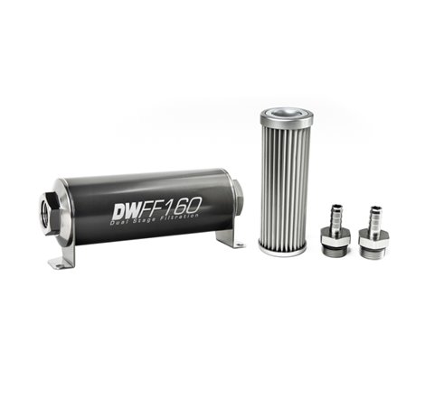 DeatschWerks Stainless Steel 3/8in 5 Micron Universal Inline Fuel Filter Housing Kit (160mm)