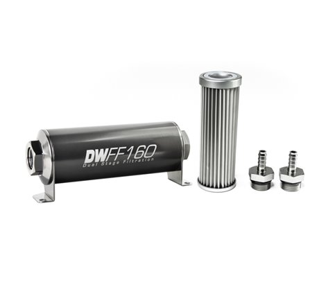 DeatschWerks Stainless Steel 5/16in 5 Micron Universal Inline Fuel Filter Housing Kit (160mm)