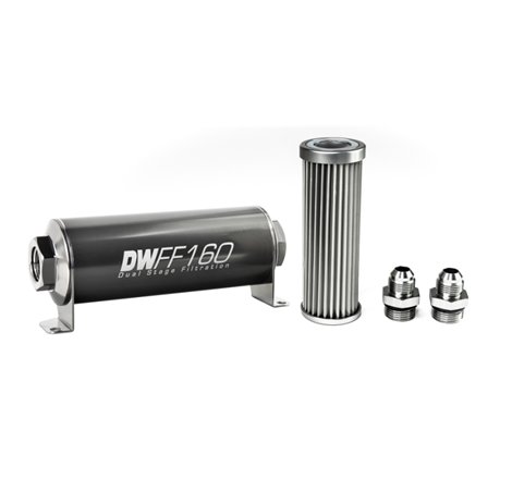 DeatschWerks Stainless Steel 8AN 5 Micron Universal Inline Fuel Filter Housing Kit (160mm)