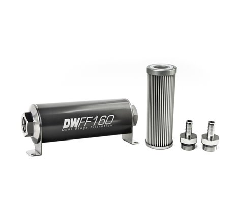 DeatschWerks Stainless Steel 3/8in 10 Micron Universal Inline Fuel Filter Housing Kit (160mm)