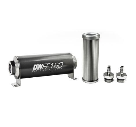 DeatschWerks Stainless Steel 5/16in 10 Micron Universal Inline Fuel Filter Housing Kit (160mm)