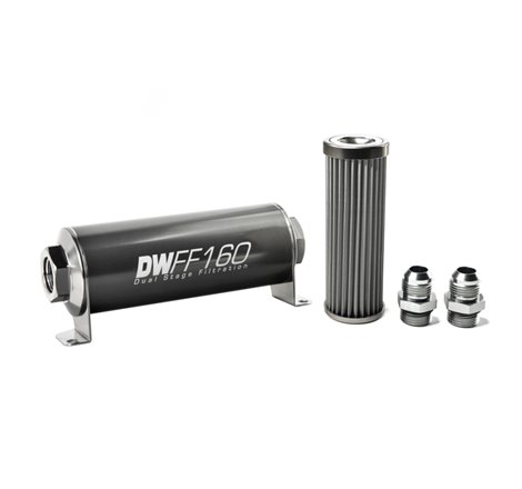 DeatschWerks Stainless Steel 10AN 40 Micron Universal Inline Fuel Filter Housing Kit (160mm)