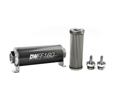 DeatschWerks Stainless Steel 5/16in 40 Micron Universal Inline Fuel Filter Housing Kit (160mm)