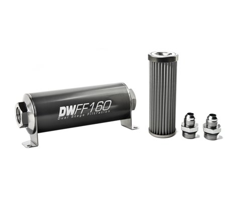 DeatschWerks Stainless Steel 8AN 40 Micron Universal Inline Fuel Filter Housing Kit (160mm)