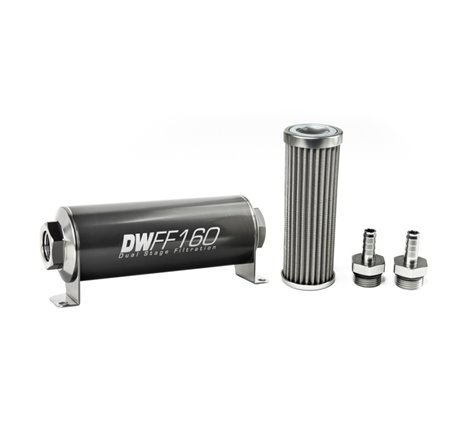 DeatschWerks Stainless Steel 3/8in 100 Micron Universal Inline Fuel Filter Housing Kit (160mm)