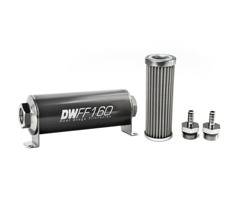 DeatschWerks Stainless Steel 5/16in 100 Micron Universal Inline Fuel Filter Housing Kit (160mm)