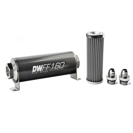 DeatschWerks Stainless Steel 8AN 100 Micron Universal Inline Fuel Filter Housing Kit (160mm)