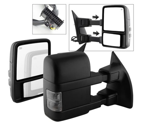 xTune Ford SuperDuty 08-15 Extendable Heated Mirrors w/ LED Signal Smoke MIR-FDSD08S-PW-SM-SET