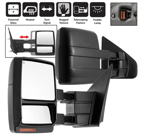 xTune Ford F-150 07-14 Heated Amber LED Signal Telescoping Mirror - SET MIR-FF15007S-PWH-AM-SET