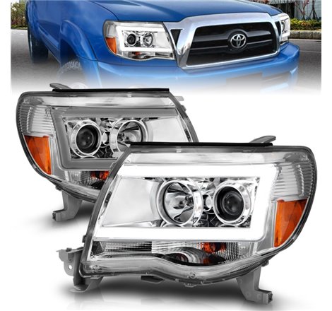 ANZO 2005-2011 Toyota Tacoma Projector Headlights w/ Light Bar Chrome Housing