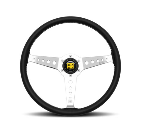 Momo California Steering Wheel 360 mm - Black Leather/White Stitch/Pol Spokes