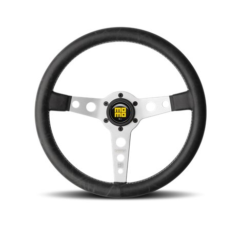 Momo Prototipo Steering Wheel 350 mm - Black Leather/White Stitch/Brshd Spokes