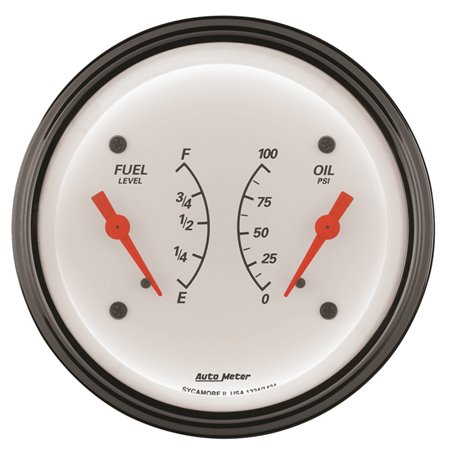 AutoMeter Gauge Dual Fuel & Oilp 3-3/8in. 240 Ohm(e) to 33 Ohm(f) & 100PSI Elec Arctic White