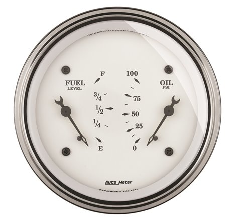AutoMeter Gauge Dual Fuel & Oilp 3-3/8in. 240 Ohm(e) to 33 Ohm(f) & 100PSI Elec Old Tyme Wht
