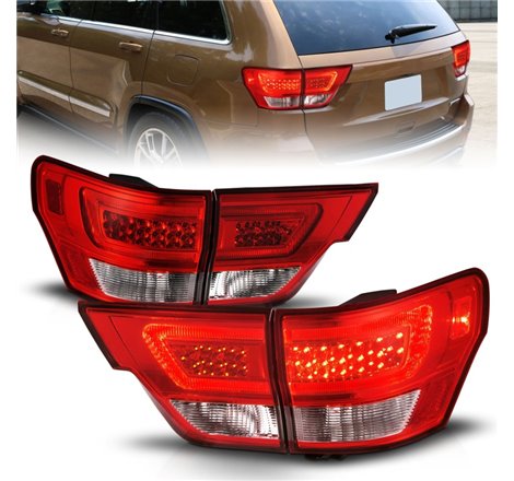 ANZO 11-13 Jeep Grand Cherokee LED Taillights w/ Lightbar Chrome Housing Red/Clear Lens 4pcs