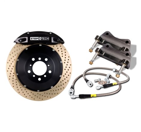 StopTech 97-01 Acura Integra Type R Front BBK w/ Yellow Calipers Slotted Rotors Pads and SS Lines