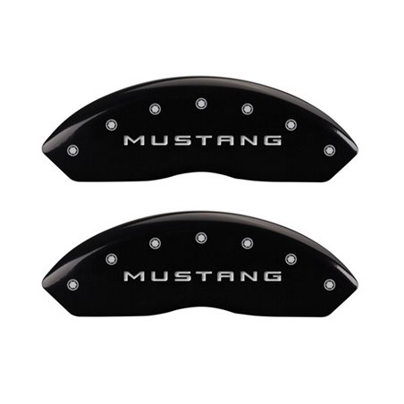 MGP 4 Caliper Covers Engraved Front Mustang Engraved Rear 37 Black finish silver ch