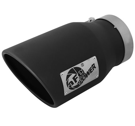 aFe MACHForce XP 5in 304 Stainless Steel Exhaust Tip 5 In x 7 Out x 12L in Bolt On Right - Black