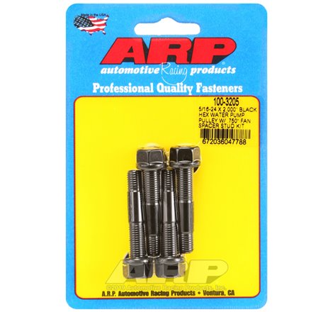 ARP 5/16-24 X 2.000 Black Hex Water Pump Pulley w/ .750in Fan Spacer Stud Kit
