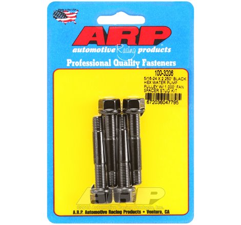 ARP 5/16-24 X 2.250 Black Hex Water Pump Pulley w/ 1.000in Fan Spacer Stud Kit