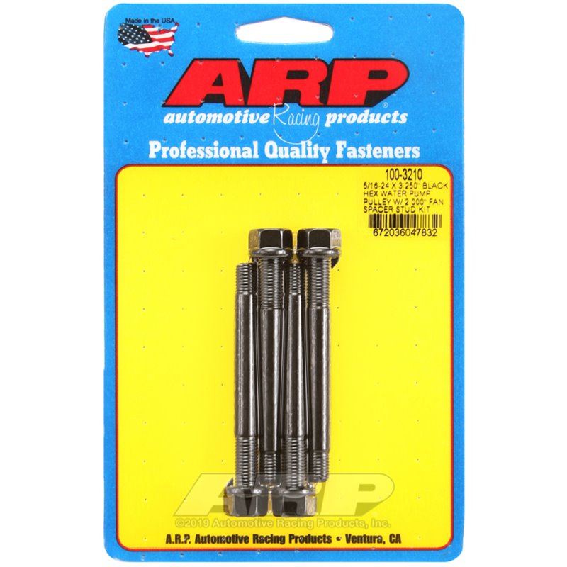 ARP 5/16-24 X 3.250 Black Hex Water Pump Pulley w/ 2.000in Fan Spacer Stud Kit