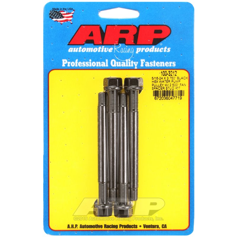 ARP 5/16-24 X 3.750 Black Hex Water Pump Pulley w/ 2.500in Fan Spacer Stud Kit