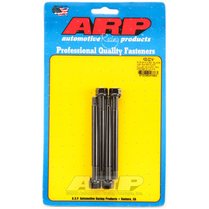 ARP 5/16-24 X 4.250 Black Hex Water Pump Pulley w/ 3.000in Fan Spacer Stud Kit