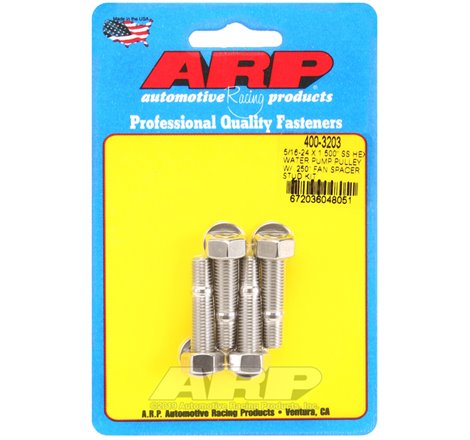 ARP 5/16-24 X 1.500 SS Hex Water Pump Pulley w/ .250in Fan Spacer Stud Kit