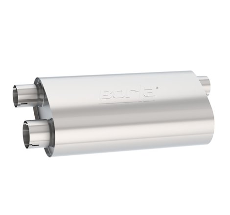 Borla Universal Pro-XS Muffler Oval 3in Inlet/ 2.5in Dual Outlet Transverse Flow Notched Muffler