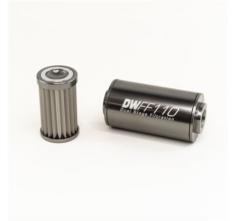 DeatschWerks Stainless Steel 10AN 10 Micron Universal Inline Fuel Filter Housing Kit (110mm)