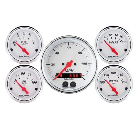 Autometer Arctic White 3-3/8in Electric Speedometer with 2-1/16in Volt/Water/Oil/Fuel