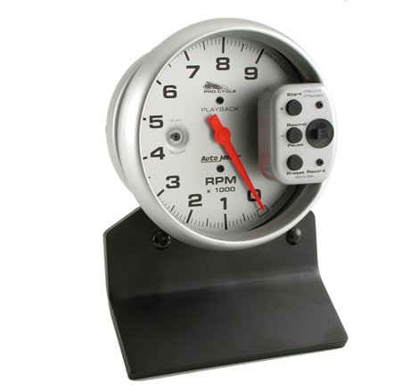 Autometer Pro-Cycle Gauge Tach 5in 9K Rpm Pedestal W/ Rpm Playback Silver Pro-Cycle