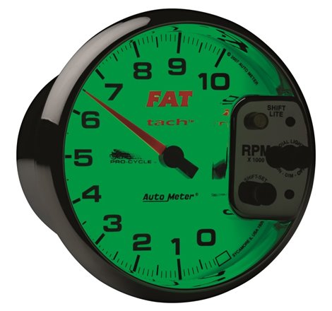Autometer Pro-Cycle Gauge Tach 5in 10K Rpm Shift- Lite 2&4 Cylinder White Fat Tach