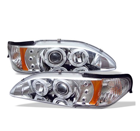 Spyder Ford Mustang 94-98 1PC Projector LED Halo Amber Reflctr LED Chrm Low H3 PRO-YD-FM94-1PC-AM-C