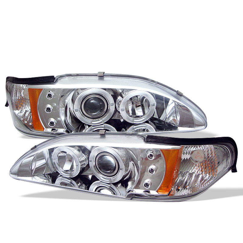 Spyder Ford Mustang 94-98 1PC Projector LED Halo Amber Reflctr LED Chrm Low H3 PRO-YD-FM94-1PC-AM-C
