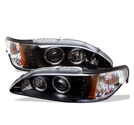Spyder Ford Mustang 94-98 1PC Projector LED Halo Amber Reflctr LED Blk Low H3 PRO-YD-FM94-1PC-AM-BK