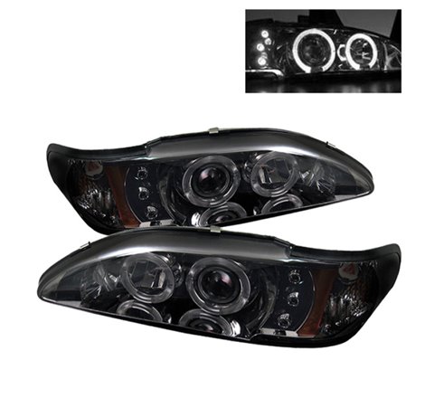 Spyder Ford Mustang 94-98 1PC Projector LED Halo Amber Reflctr LED Smk PRO-YD-FM94-1PC-AM-SMC