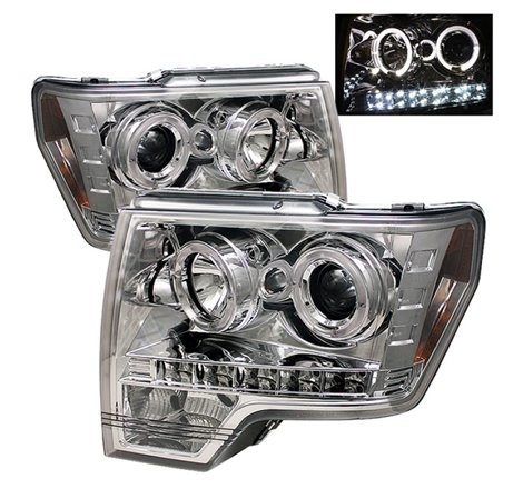 Spyder Ford F150 09-14 Projector Headlights Halogen Model- LED Halo LED Chrm PRO-YD-FF15009-HL-C