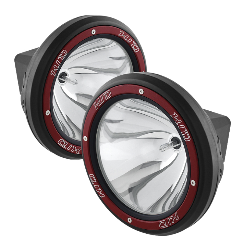 Spyder 7 Inch HID 4x4 fog lights Black/Red Housing w/wiring W/Switch- Chrome FL-CH-JK7004BR-C