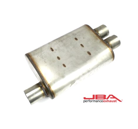 JBA Universal Chambered Style 304SS Muffler 13x9.75x4 2.5in Inlet Diameter Offset/2.5 Dual Outlet