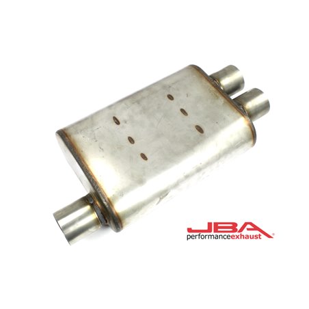 JBA Universal Chambered Style 304SS Muffler 13x9.75x4 2.5in Inlet Diameter Offset/2.5 Dual Outlet