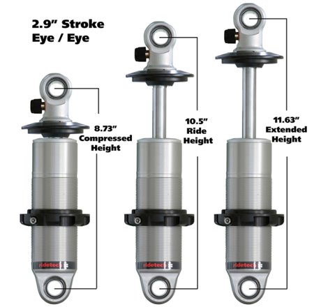 Ridetech HQ Series CoilOver Shock 2.9in Travel 2.5in Coil Eye/Eye Mounting 8.725inx11.625in