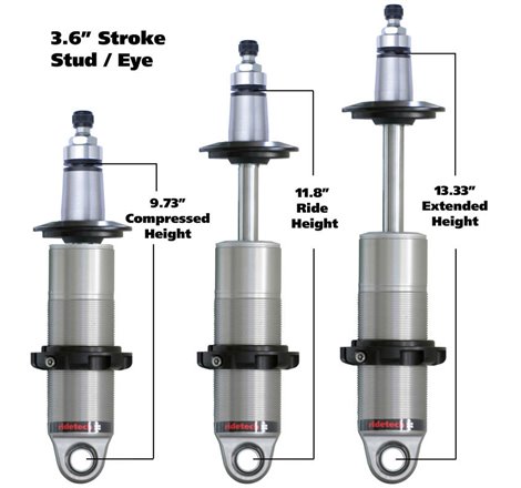 Ridetech HQ Series CoilOver Shock 3.6in Travel 2.5in Coil Eye/Stud Mounting 9.425inx13.025in
