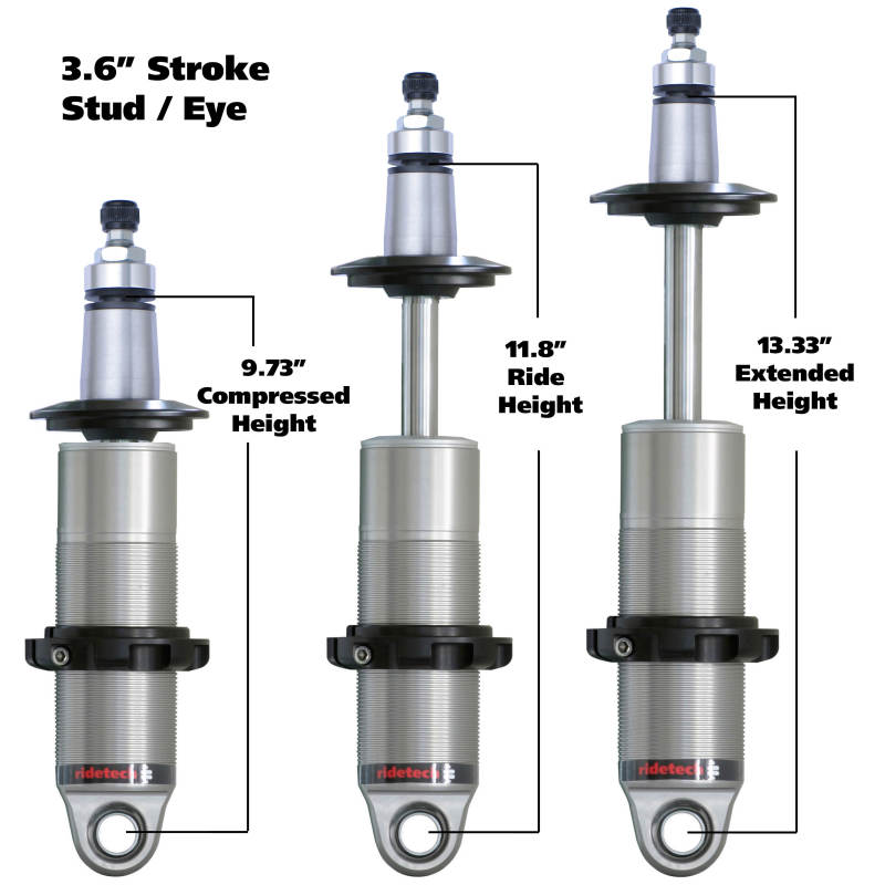 Ridetech HQ Series CoilOver Shock 3.6in Travel 2.5in Coil Eye/Stud Mounting 9.425inx13.025in