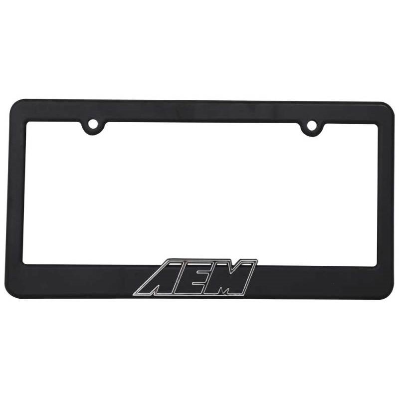 AEM License Plate Frame - Black w/ White Lettering