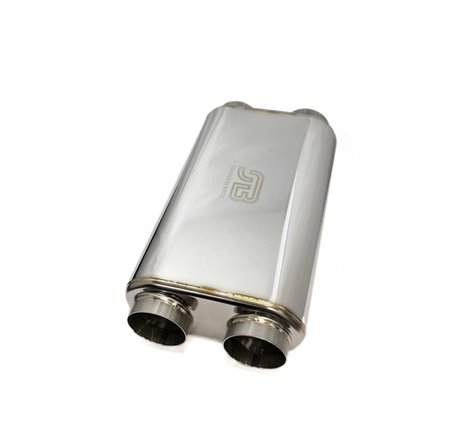 Stainless Bros 3in x 17in OAL SS304 Thin Oval Muffler (3in Dual In / 3in Dual Out) - Polished