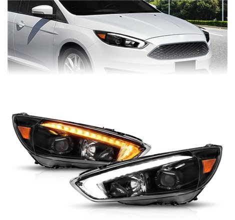 ANZO 15-18 Ford Focus Projector Headlights - w/ Light Bar Switchback Black Housing