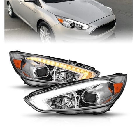 ANZO 15-18 Ford Focus Projector Headlights - w/ Light Bar Switchback Chrome Housing