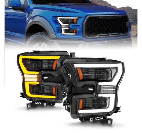 ANZO 15-17 Ford F-150 LED Projector Headlights - w/ Light Bar Switchback Black Housing