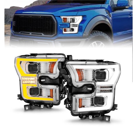 ANZO 15-17 Ford F-150 LED Projector Headlights - w/ Light Bar Switchback Chrome Housing
